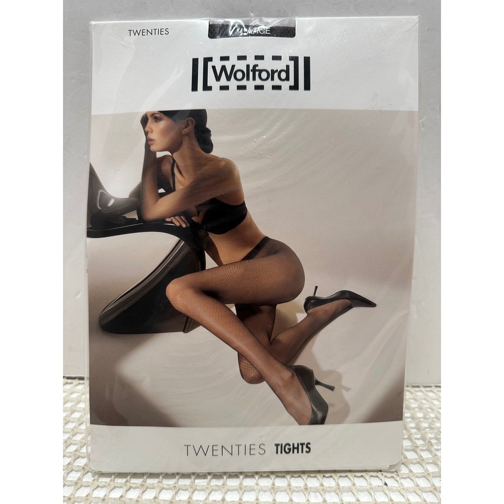 Wolford Twenties Tights Peat Brown Micro Fishnet Hosiery Size Large NEW
